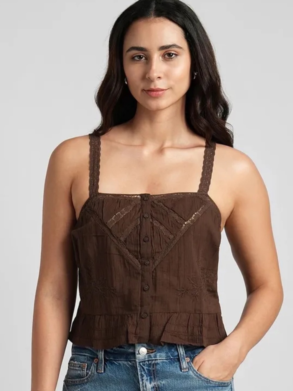 NWT American Eagle ($49.95) 100% Cotton Fitted Peplum Cami in Chocolate XL